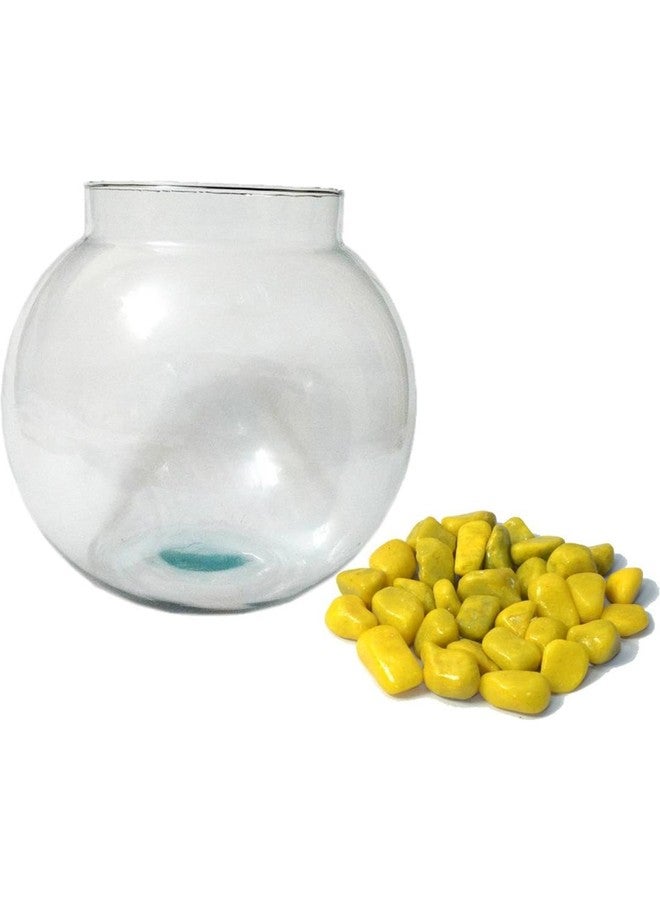 Somil Clear & Transparent Round Decorative Glass Fish Pot for Zoom View with Yellow Stones, Indoor Home, Room Table Top, Dia -6 Inch, 15 X 15 X 15 Cm - Image 2